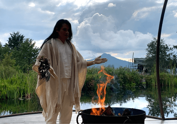 Fire ceremony by the lake